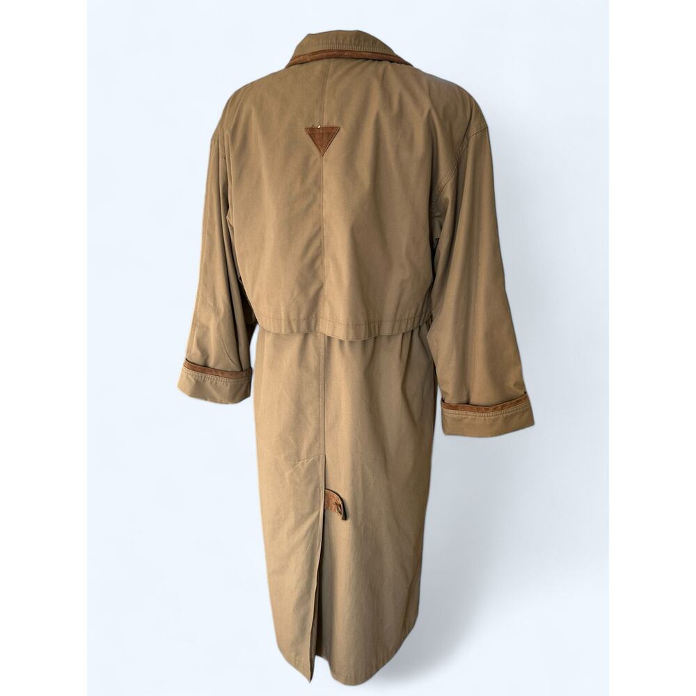 Vintage 80s Trench Coat Fleet Street Tan Leather Trimmed Women's 4 Petite Preppy - Picture 6 of 11
